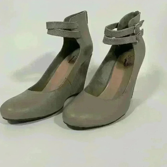 Saychelles Heritage Ankle Strap High heel wedge Gray Women size 8.5 - Picture 2 of 8
